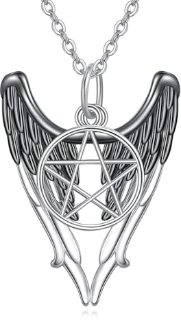 ONEFINITY Supernatural Necklace for Women Men 925 Sterling Silver Pentagram Angel Wings Pendant Necklace Jewellery Gifts