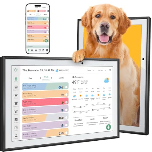 Digital Calendar 10.1 Inch Smart Electronic Family Planner with Chore Chart Display, IPS HD Touch Screen with WiFi App Control, Share Photos, Videos and Sound Reminder Desk Calendar Refills
