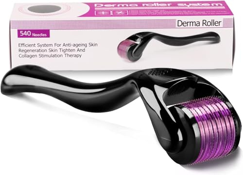 Derma Roller- 540 microagujas de titanio para la regeneración de la piel, el cuidado facial, estimular el crecimiento del cabello/el crecimiento de la barba, reducir la caída del cabello (0,3 mm)