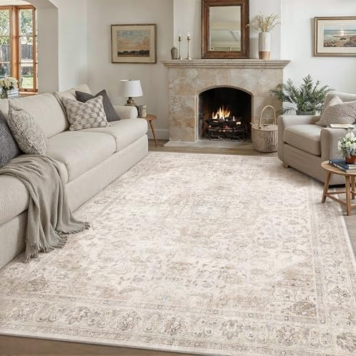 PureCozy Beige Rugs Living Room 200x300cm Large Machine Washable Rugs | Non Slip Area Rug, Low Pile,Bedroom, Dining Room, Hall, Lounge, Office, Room Decor