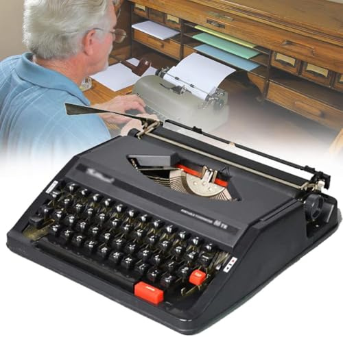 Retro skrivmaskin, mekanisk engelsk skrivmaskin, gammaldags traditionell bärbar manuell skrivmaskin, vintagefinish antik för anteckningar eller brev eller kreativt skrivande
