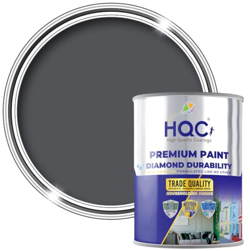 HQC Satin Wood & Wall Paint - Satin Classic Grey - 5 Litre - Quick Dry Luxury Satin Finish For All Walls, Furniture, Kitchen Cupboards, Doors, Trims, Wooden Barristers & Décor
