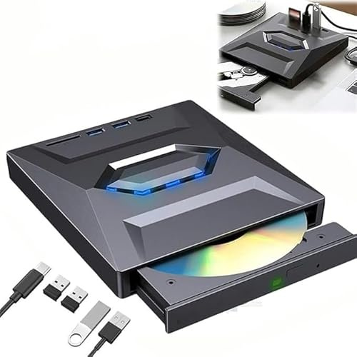 7-en-1 Unidad Externa de Blu-ray USB 3.0 y Tipo-C, Grabadora Portátil BD/DVD/CD con 3 Puertos USB Hub y Lector de Tarjetas SD/TF, Unidad Óptica Blu-ray 6X para Laptop y Escritorio