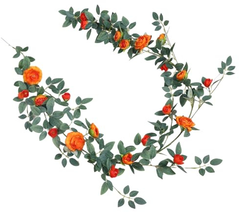 DOITOOL Ghirlanda di Fiori Finti Tralci di Rose Artificiali Arancioni, Decorazione Realistica per Soffitto Interno e Archi Nuziali, Vite Rampicante per Matrimonio, Casa, Balcone e