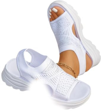 GAGFDA Sandali ortopedici da donna, comodi e leggeri, con plateau in rete, casual, con fondo spesso, sandali da passeggio, punta aperta, zeppa antiscivolo e supporto per l'arco plantare, bianco, 0 UK