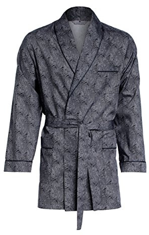 Morgonrock för män – kort – badrock Revise RE-509 – elegant – 100 % bomull, Svart med grått mönster, L