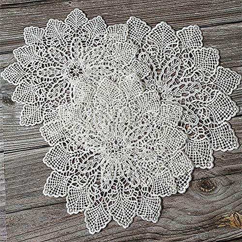 Yulakes weiße Spitze Runde Stickerei Tisch Tischset ，Handarbeit Geklöppelt Spitzendeckchen Baumwolle Placemat Blume Matte，Spitzendeckchen Häkeldeckchen Tischdecke 25cm/30cm (25mm)