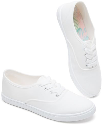 FRACORA Tenis clásicos Blancos para Mujer, Zapatos de Lona Blancos de caña Baja, Tenis de Lona Ligeros e Informales, Flor Blanca, 38 EU