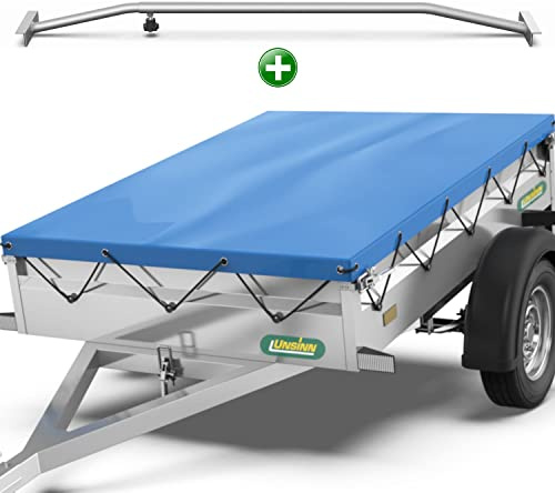 Tarpofix® Lona para remolque plana 217 x 117 x 8 cm + 1x Soporte de lona (ajustable 100-145 cm) - Lona remolque de PVC - Cubierta para varios remolques de coches de 750 kg