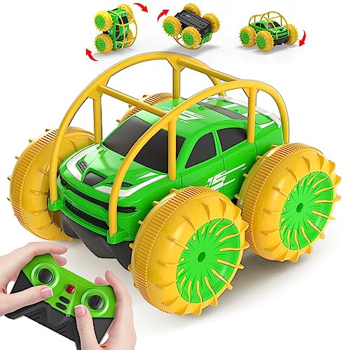 MaxTronic Fast Direct Charging Remote Control Cars, 360° Flip Waterproof Stunt Car with Cool LED, Monster Truck 2.4GHz 4WD Indoor Outdoor Kids RC Toy Gift ideas for Boys Girls
