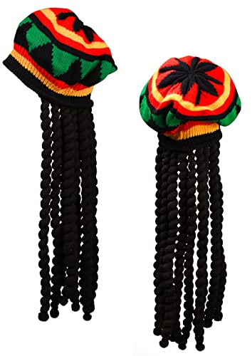XNHIU Rasta-Hut mit schwarzen Dreadlocks, Bob Marley, Dreadlocks, Perücke mit Rasta-Tam-Hut, Kostüm, Rasta-Perückenkappe