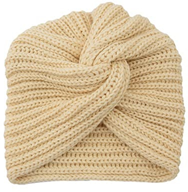 Faringoto Couvre-chef pour chimio pour femmes, turban tricoté à nouer sous le menton, bonnet indien, beige, Taille unique