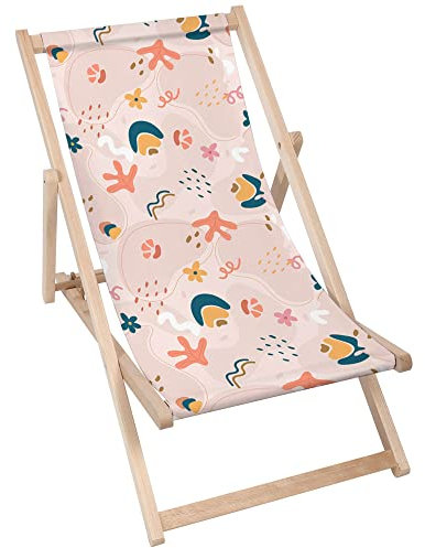 DreamRoots Liegestuhl Klappbar Holz aus Buchenholz, bis 130 kg belastbar, 3-Fach verstellbare Rückenlehne, waschbarer Polyesterbezug