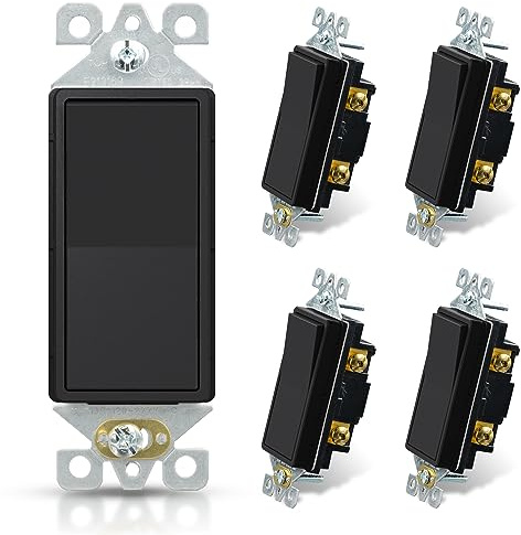 ELEGRP Matte Black Single Pole Decorator Light Switch, 15Amp, 120-277V, Decorative Paddle Rocker Switch Replacement, On/Off Wall Switch, Self-Grounding, Residential/Commercial Grade, UL/CUL (5 Pack)