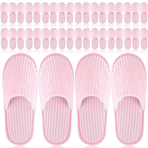 Panitay 20 Pairs Reusable Spa Slippers for Guests Washable House Slippers with Triple Layer Coral Fleece for Home Indoor Hotel Travel, Closed Toe(Pink)
