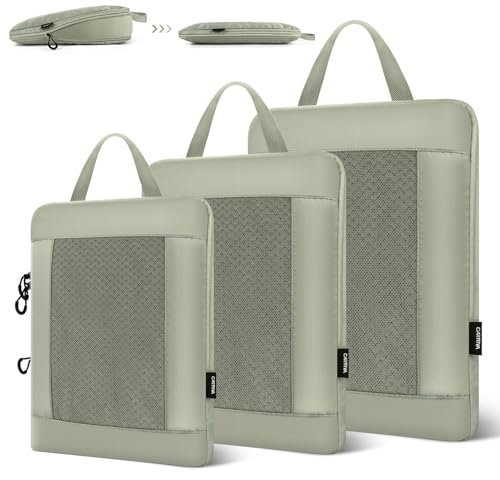 Carttiya Organizador Maleta Viaje Compresión, Impermeable Expandibles Ultraligero Packing Cubes, Organizador Mochila Viaje, Compression Bolsas Organizadoras Maleta Equipaje (3 Piezas, Gris Claro)