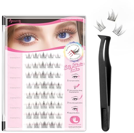 Beauty7 självhäftande ögonfranes 40 stycken C Curl återanvändbara individuella ögonfranes med lim självhäftande enstaka gör-det-själv ögonfransförlängning inget lim krävs 11–13 mm