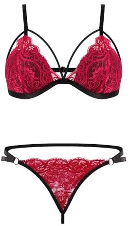 Satohom Ensemble Sexy Lingerie érotiques Femme en Fleur Dentelle Push up Brassière String Ensemble sous-Vêtements Sexy Nuisette 2 Pièces avec Soutien-Gorge et Culotte en Dentelle Chemises de Nuit,S-XL