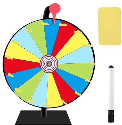 Abiemuce Roue de la Fortune à Faire soi-même, Roue de Prix Tournante avec Gomme et marqueur, Roue de récompense de 12' 15 emplacements, pour Jeux de Mots, Halloween, Noël