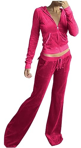 NSICBMNO Co Ord Sets For Women Velour Tracksuit Set Velvet Sweatsuit Zip Up Hoodies Y2K Jogging Bottoms Two Piece Outfit Sport Activewear Ladies Casual Loungewear Workout Outfits Tracksuit Full Set