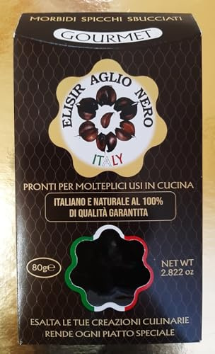 Svart Vitlök Elixir Italien ELIXIR BLACK GARLIC ITALY Hantverkskvalitet: Tillverkad med traditionella 100% Naturliga metoder Presenterad i Eleganta 80 gr. Förpackningar.