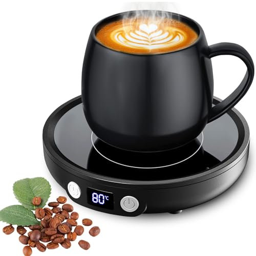 MQFORU, scalda tazze da caffè, scalda tazze con 3 livelli di temperatura, timer 2-12H, 4 ore, spegnimento automatico, piastra scalda bevande per caffè, tè, candela (Nero)