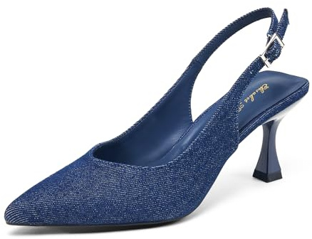 Zhabtuc Décolleté da Donna con Tacco a Gattino da 8 cm, Punta Chiusa a Punta, Scarpe Eleganti da Donna, Denim, 42 EU
