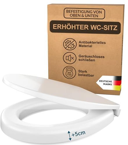BenaVita Sedile WC di alta qualità, 5 cm, in Duroplast – Sedile WC rialzato per una seduta comoda con abbassamento automatico – Portata fino a 175 kg (fissaggio superiore e inferiore)
