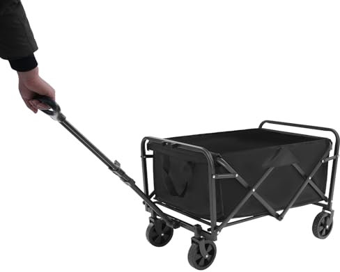 AOOUNGM Petit chariot pliable pour le jardin, la plage, 90 kg, pliable, avec poignée réglable, pour tous les terrains, les courses en plein air (noir)
