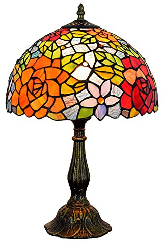 GZSLKSCD table lamp 12 inch flower colored glass edge table lamp with antique alloy base for living room bedroom lighting