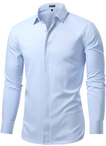 Casey Kevin Chemise Homme Manches Longues avec Boutons Cachés Hommes Business Formelle Chemises Casual Regular Fit Shirts