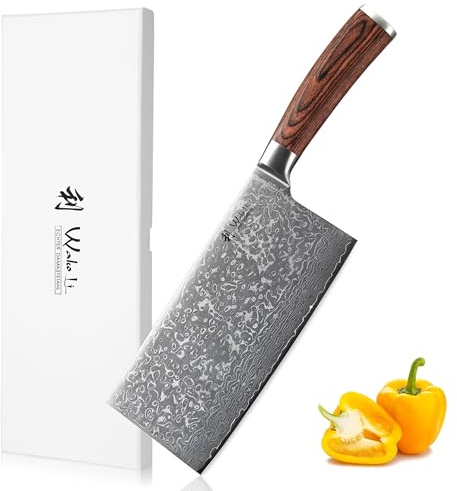 Wakoli EDIB Sakura Hackmesser 19 cm | Damast Hackbeil & Kochmesser aus 67 Lagen mit VG10 Kern, robuste Klinge und Pakkaholzgriff | Scharfes Küchenmesser für Fleisch, Gemüse & Kräuter in Geschenkbox