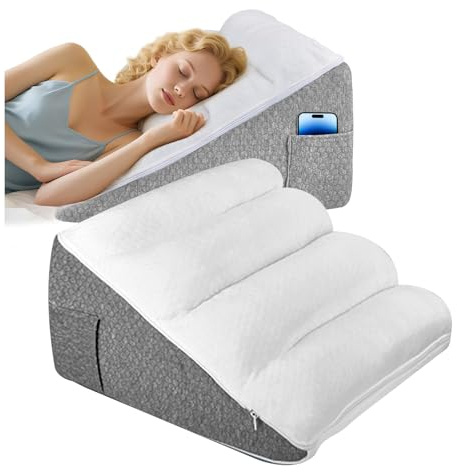 Nastopee 3-in-1 Cuscino Antireflusso Adulti - Set Wedge Ortopedico - Cuscino Triangolare Pieghevole in Schiuma Memory Regolabile per Supporto a Gamba, Apnea, Sollievo dal Dolore, Reflusso
