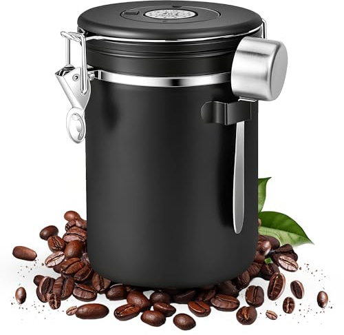Barattolo Ermetico per Chicchi di Caffè da 1 KG, Contenitore per Chicchi in Acciaio Inox, 2.8L, Sottovuoto per Chicchi di Caffè, Polvere di Caffè, Tè, Zucchero