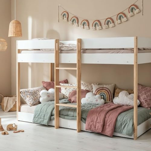 Noa and Nani Svea Kids Bunk Bed with Straight Ladder in White & Pine