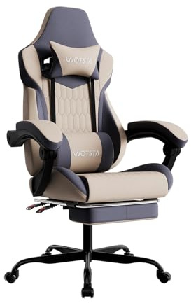 WOTSTA Gaming Chair, Ergonomic Gaming Chair with Footrest and Lumbar Support, Computer Chairs, Height Adjustable Computer Racing Gamer Chairs for Gaming or Office, Beige Blue