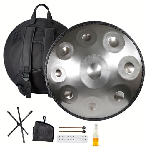 Batería Handpan de 18/22 Pulgadas, Tambor de Mano de Acero Premium, 432/440 Hz, 9/10/12 Notas, con Bolsa Suave, Soporte Para, Paño Antipolvo para Sanación con Sonido