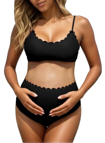 2026 Maillot de Bain Deux pièces de maternité, Bikini Haute, Tankini Confortable avec Bas Assorti pour la Grossesse