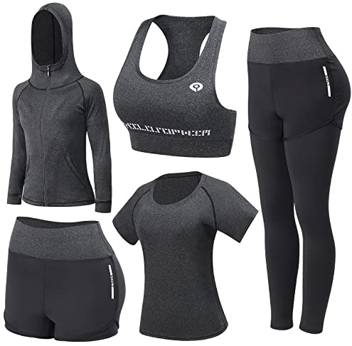 JULY'S SONG Conjunto Deportivo Mujer Conjunto Yoga 5 Piezas Conjuntos Deportivos para Mujer Yoga Fitness Deporte Chándales Deportivo Ropa de Correr Conjunto de Gimnasio Ejercicio