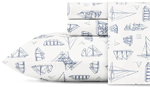 Nautica - Twin XL Sheets, Cotton Percale Bedding Set, Coastal Home Decor, Dorm Room Essentials (Whitewood Sail Blue, Twin XL)