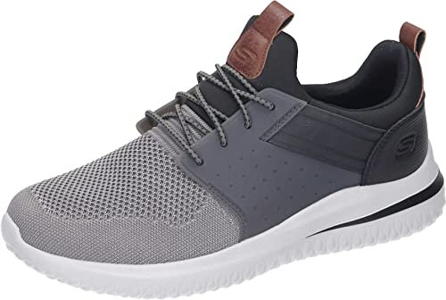 Skechers Men's Delson 3.0 Cicada Sneaker, Gray Black Knitted Mesh W Synthetic, 10 UK
