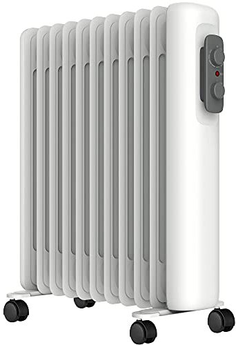 MYLEK Oil Filled Radiator - Electric Heater 2500w - Portable With Adjustable Thermostat - 3 Heat Settings - Tip-Over Switch Protection, Portable - Low Energy Efficient (2.5kW)