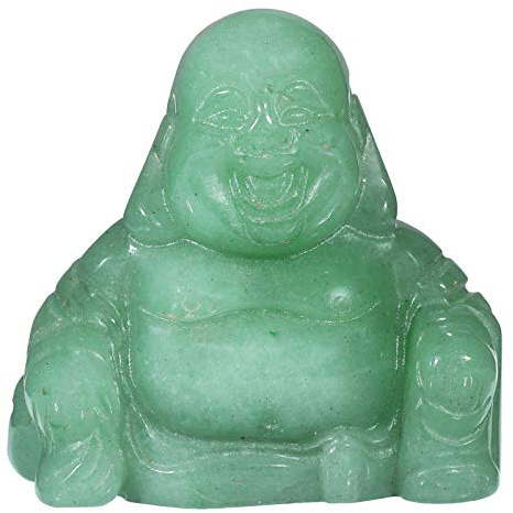 mookaitedecor Green Aventurine Happy Laughing Crystal Buddha Statue Small Ornament for Home, Buddhism Gift Carved Buddha Figure Good Luck Charm Pocket Stone Table Desk Home Decoration 1.5 inch