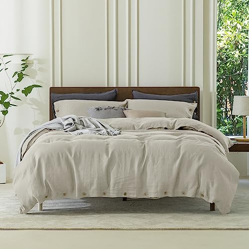 EVERLY 100% Pure Linen Duvet Cover Set King Size 104X90Inch 3pcs (1 Duvet Cover,2 Pillowcases) Soft and Breathable for All Season with Coconut Button Closure, Suitable for Hot Sleepers-Linen King