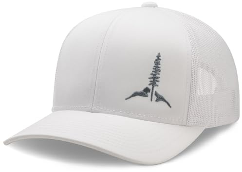 LARIX White Trucker Hat, Tamarack Mountain, No Sweat Liner, White hat for Men