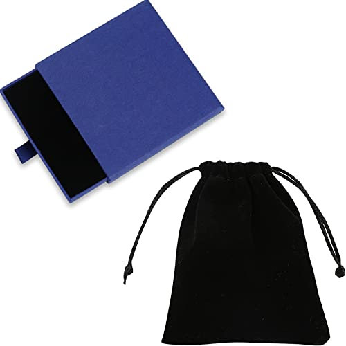 Acehome Jewelry Gift Box with Velvet Bag, Necklace Bracelet Earring Kraft Organizer Box Portable Square Lidded Pendent Storage Case for Birthday Xmas Christmas Wrapping-Blue/9x9x1.8cm