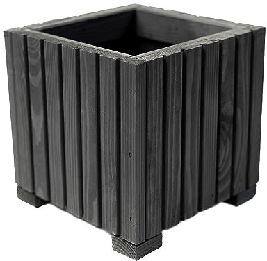 BOGATECO Jardinera de madera | Maceta | Maceta de flores 25 x 25 x 25 cm | Maceta para hierbas para el hogar, jardín, balcón, terraza | Maceta con inserto de plástico | Impregnado | Negro