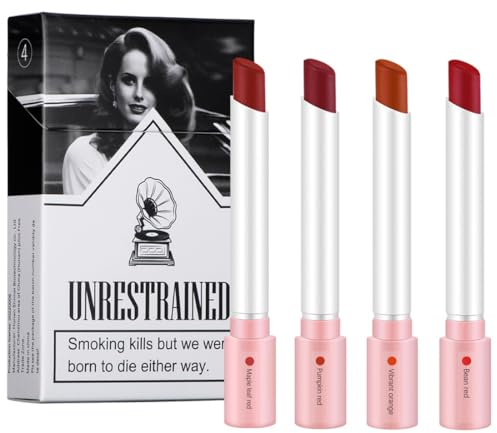 Lápiz labial para cigarrillos 4 Colores Lápiz labial mate para cigarrillos Conjunto de paquetes Cigarrillo de tubo Lip mancha Duradero Impermeable Creativo para Mujeres y Niñas Maquillaje de labios