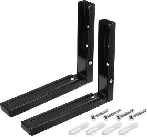 sourcing map Soporte para horno microondas, 2 unidades, soporte flotante retráctil y plegable, de acero laminado en frío, estante de soporte montado en la pared para armario de cocina (negro)