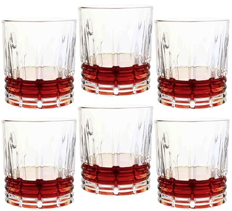 KRADLUX Juego de vasos de whisky premium: 6 unidades, cada uno de 320 ml, transparente para agua y ginebra, de alta calidad y único, perfecto para whisky, zumo y ron